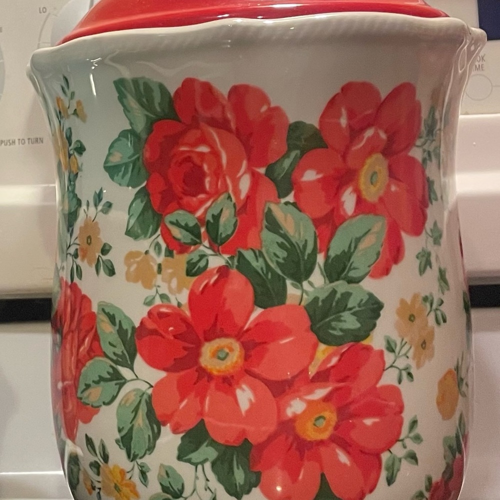 The Pioneer Woman Red and Green Floral Ceramic Jar
